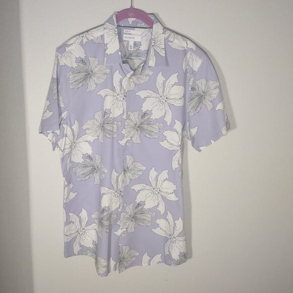 Calibrate Men's Lavender Tropical Print Slim Fit Short Sleeve Button Up Large - Picture 1 of 6